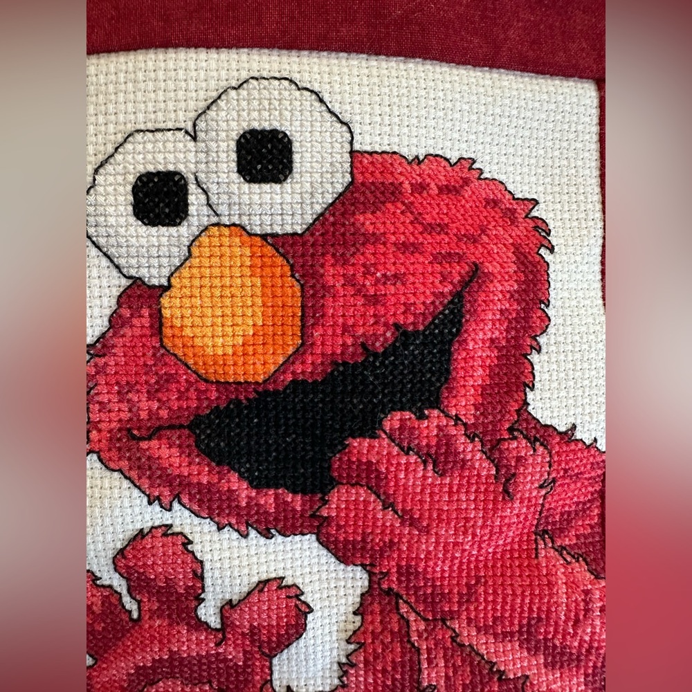 Handmade Sesame Street Elmo Decorative Pillow Cross Stitched pillowcase 7.5”x9” - Picture 2 of 12